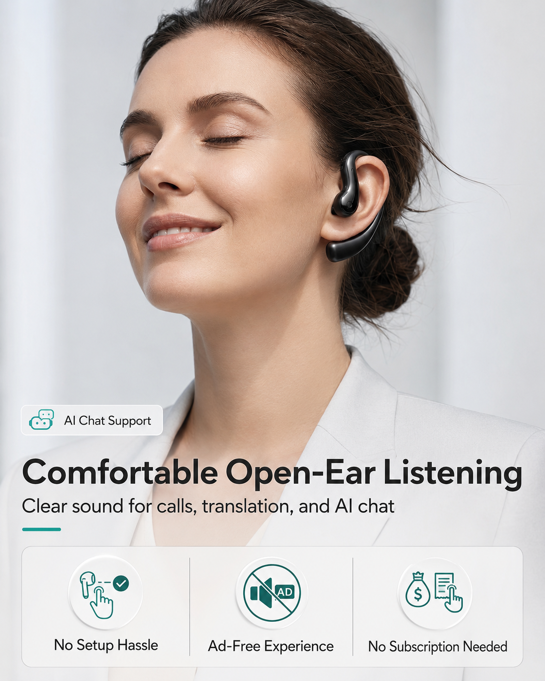 thumbnail video image 2 of AI Translation Earbuds Real Time, 164 Language Translator Earbuds, 4-in-1 Bluetooth Earbuds Pro, Open-Ear Translator headphones with No Subscription , 60H Playtime for Travel Work Learning, 2 of 14