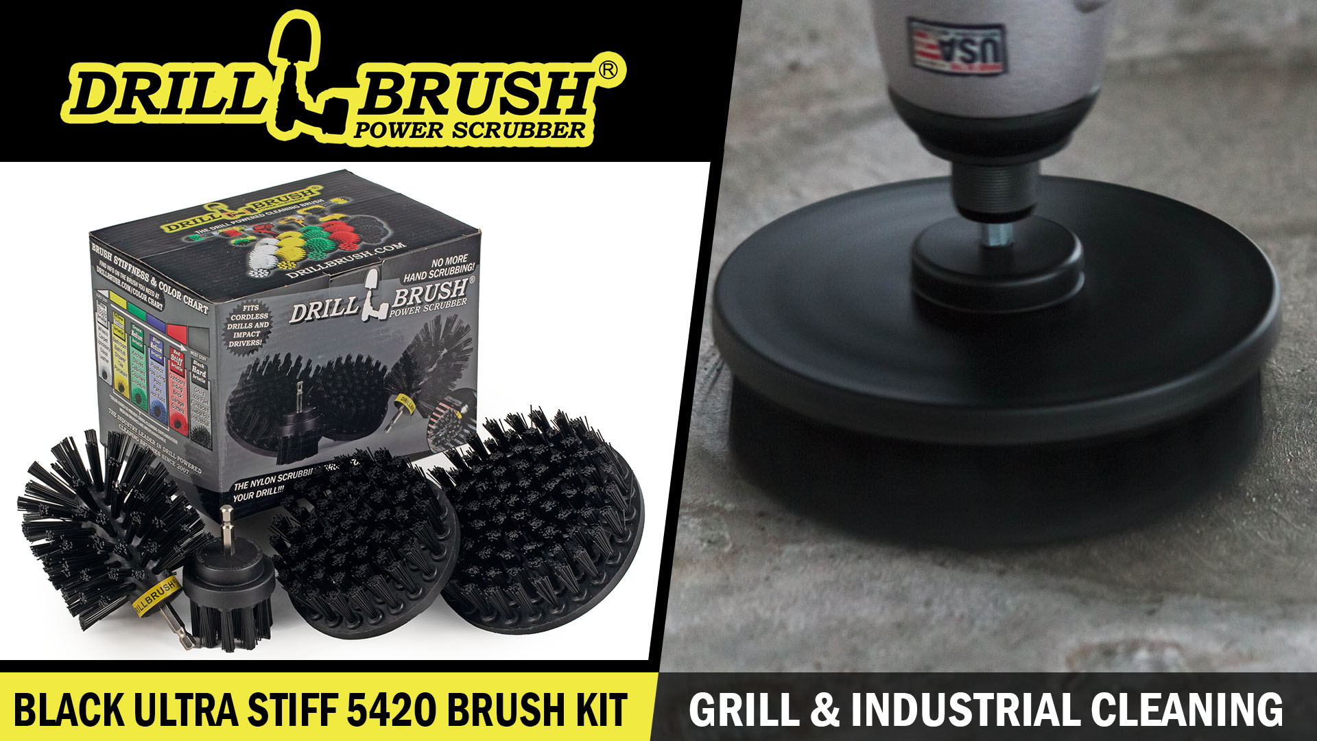 thumbnail video image 2 of BBQ Grill Cleaning Ultra Stiff Drill Powered Cleaning Brushes 4 Piece Kit Replaces Wire Brushes for Rust Removal, Loose Paint, De-Scaling, Graffiti Removal on Stone, Brick, and Masonry - BBQ Brush, 2 of 8
