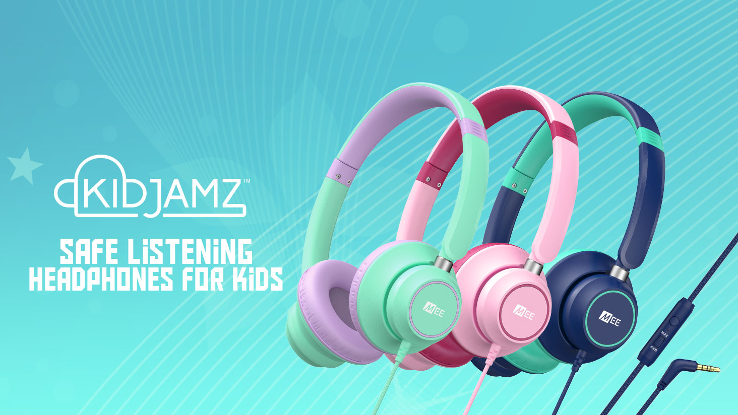 thumbnail video image 2 of MEE audio KidJamz KJ45 Kids Headphones with 3.5mm Plug, Safe Listening for Boys / Girls / Students / School / Library / Classroom with Volume-Limiting and Inline Microphone (Mint), 2 of 9