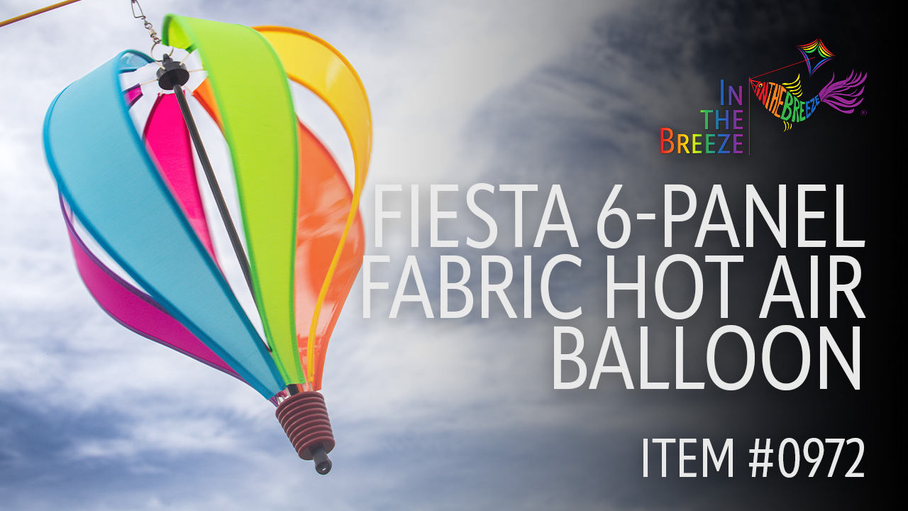 thumbnail video image 2 of In the Breeze 0972 — Fiesta 6-Panel Fabric Hot Air Balloon — Colorful, Vibrant Hanging Outdoor Wind Spinner, 2 of 6