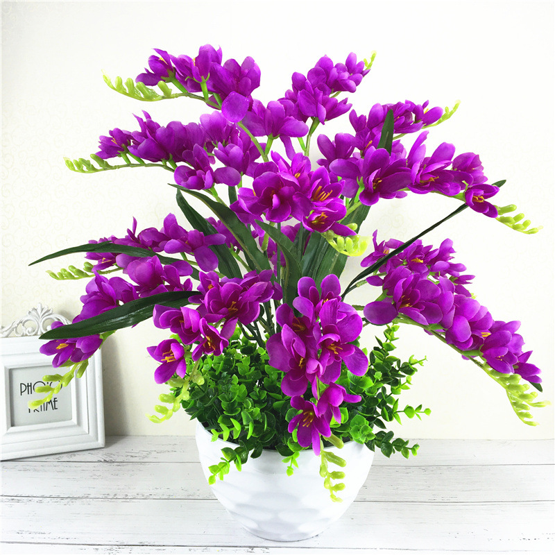 thumbnail video image 2 of Ipopu 9-Branch Artificial Freesia - 54 Heads, 19.69" Tall, Silk, Multi-Color - Living Room Decor Fake Flower Set, 2 of 6