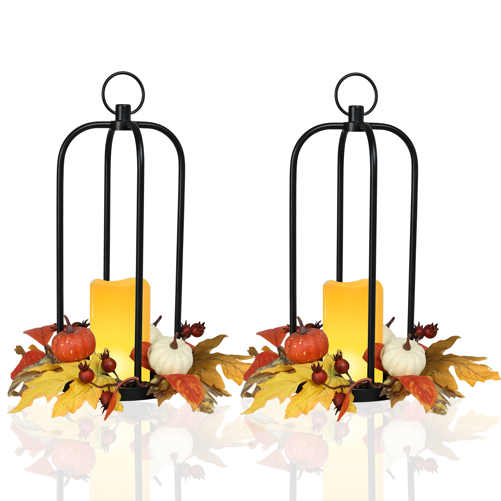 thumbnail video image 2 of 2 Piece Autumn Harvest Metal Lantern Set with with Flameless Pillar LED Candles,Decorative Lanterns for Home Decor,Festive Decor for Porch,Yard & Thanksgiving, 2 of 8