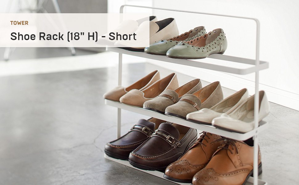 thumbnail video image 2 of Yamazaki Home Shoe Rack, White, Steel,  Holds 6 to 9 shoes, Supports 19.8 pounds, Handles, 2 of 8