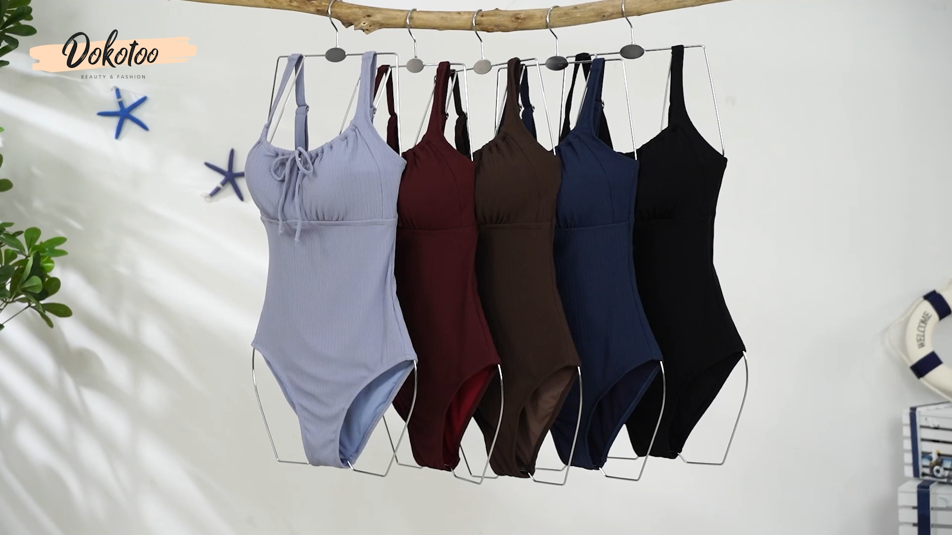 thumbnail video image 2 of DOKOTOO Womens One Piece Swimsuit Textured Tummy Control Keyhole Removable Pad Adjustable Straps Stretch Swim Suits, 2 of 11