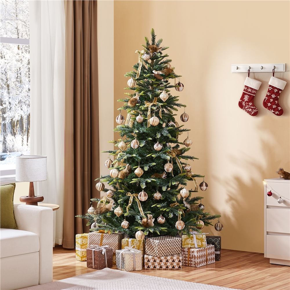 thumbnail video image 2 of Yaheetech 6ft Pre-Lit Artificial Christmas Tree with 400 Warm LED Lights, Green, 2 of 10