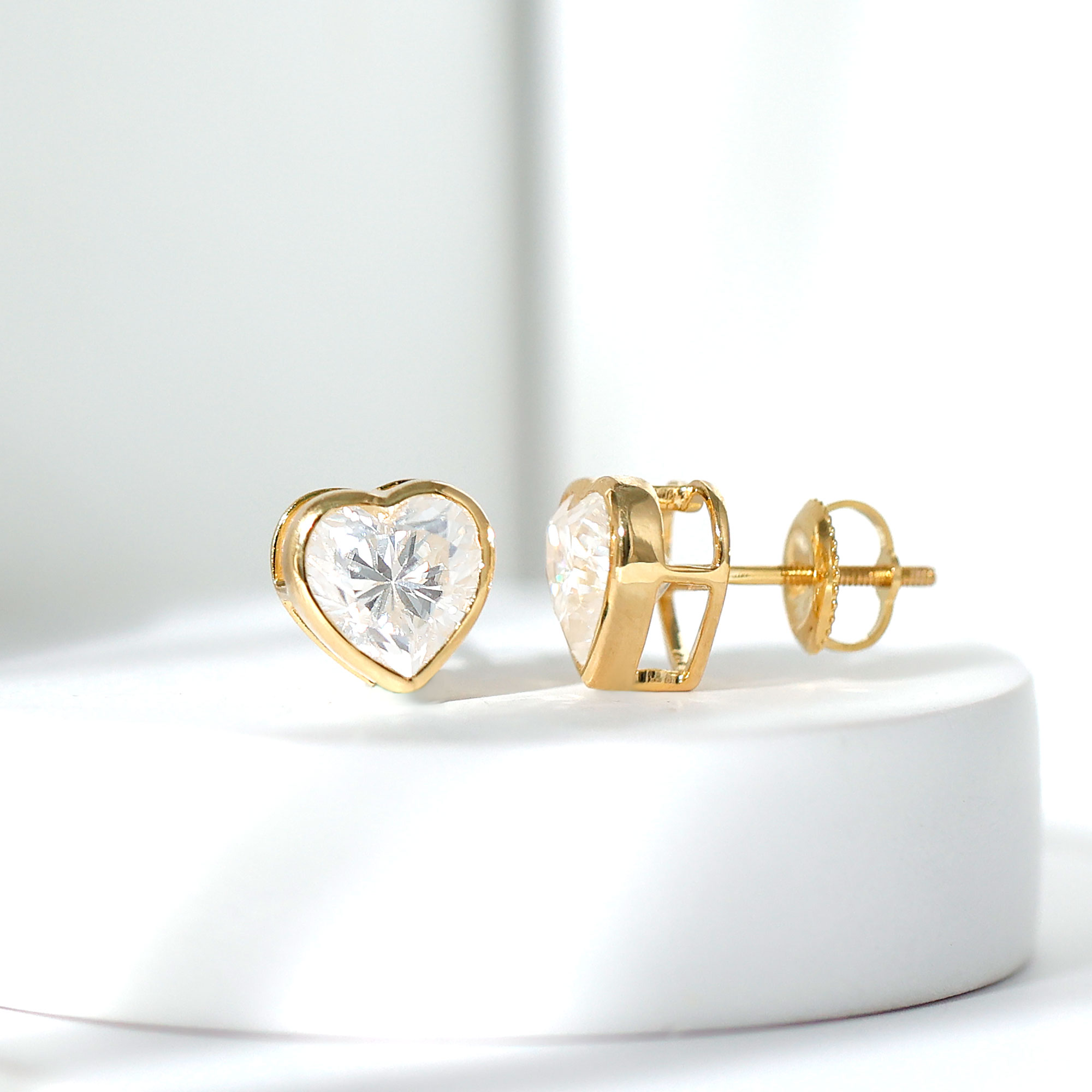thumbnail video image 2 of Rosec Jewels - Lab Created Diamond Heart Studs 1 Carat (7 mm, Ef-Vs Grade) - Bezel Set Diamond Earrings - Valentines Day Gift, 18K White Gold, 2 of 6