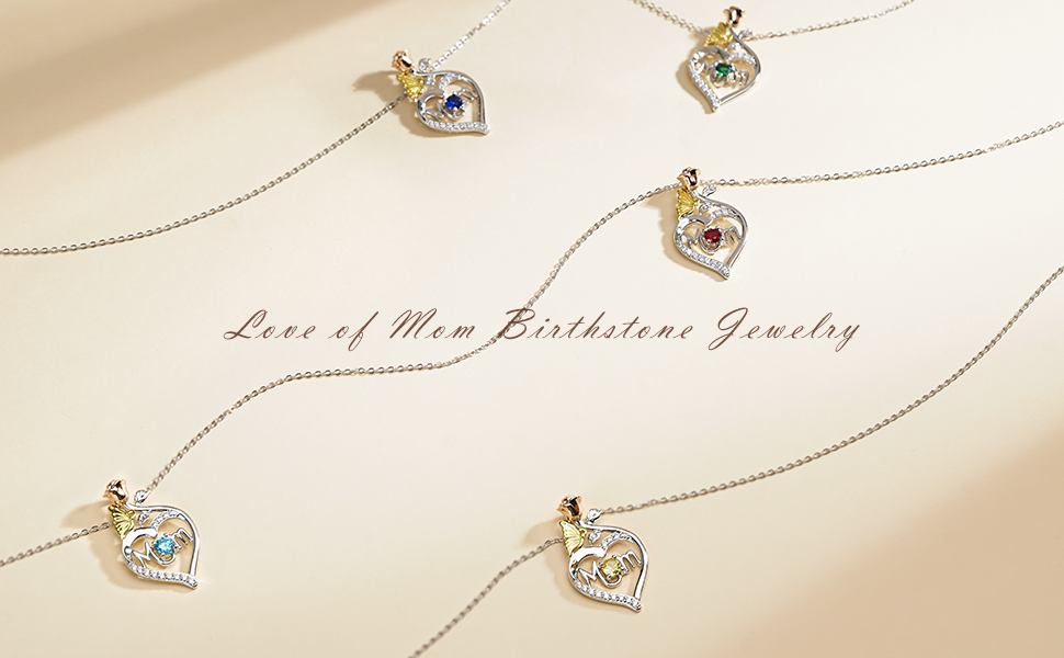 thumbnail video image 2 of Molenia Mother's Day 925 Sterling Silver Birthstone Necklace for Mom Women Unique Gift Mom Pendant Mama Necklaces Jewelry Gifts for Her, 2 of 9