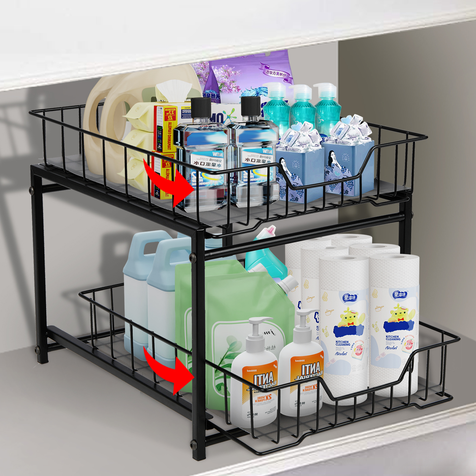 thumbnail video image 2 of NUBILY Under Sink Organizer 2 Tier Pull Out,Rustproof Under Cabinet Organizer,Multipurpose Sliding Drawer Shelf Storage for Kitchen Bathroom Cabinet, 2 of 9