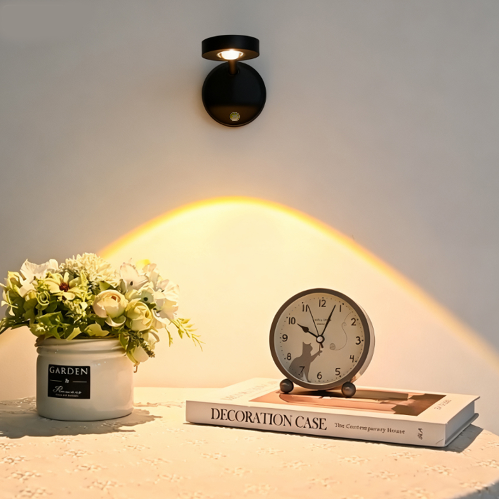 thumbnail video image 2 of Artwork Lighting Lamp, Motion Sensor Artwork Light, LED Wall Light Night Light 3-Color Dimmable, Rechargeable, 360° Rotatable, Remote Control Included (Black, 1pc), 2 of 8