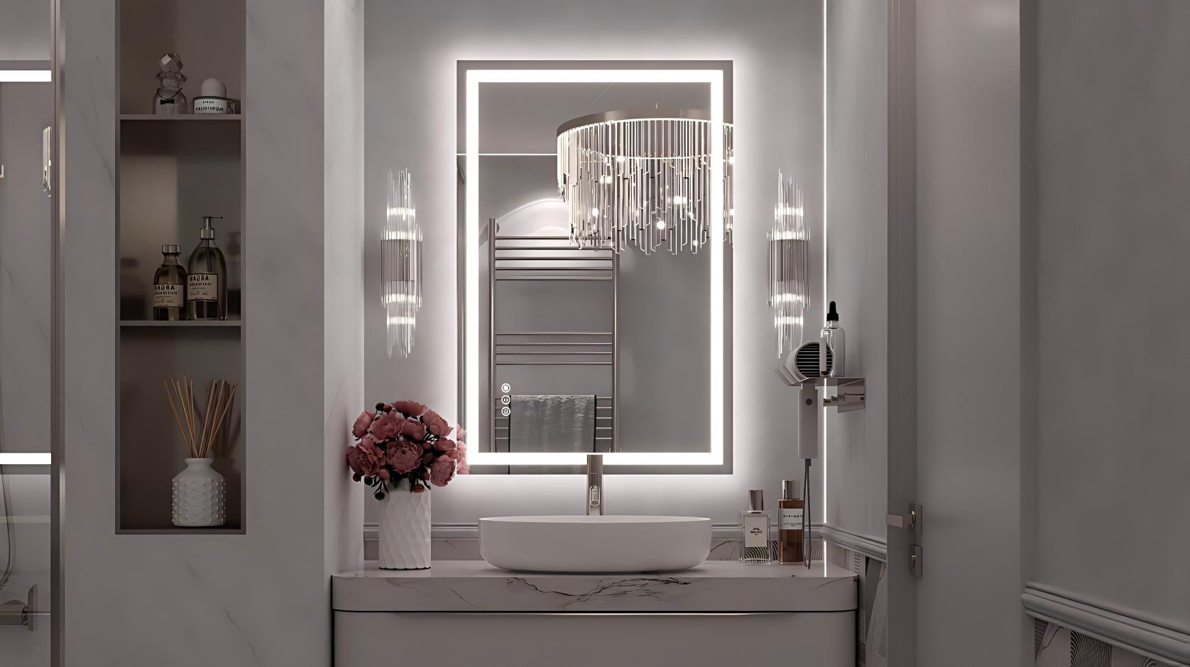 thumbnail video image 2 of GODCHAR 48"x40" LED Bathroom Mirror, 24V Pro Backlit & Frontlit Vanity Mirror, UL Certified Anti-Fog Dimmable, 2 of 15