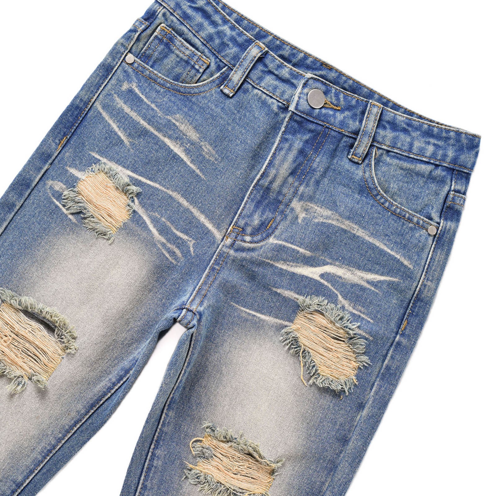 thumbnail video image 2 of WMQPNNS Boy's Ripped Jeans Straight Fit Pants Boys Baggy Jeans 10-12 Distressed Fashion Denim Pants Stretch Fashion Jeans Pants Casual Streetwear(Size 9-10 Years, K-Light Blue), 2 of 10