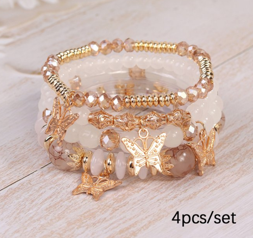 thumbnail video image 2 of US Exclusive Bohemian Butterfly Bracelets – Dainty Layered Beaded 4N1/Set, 2 of 10