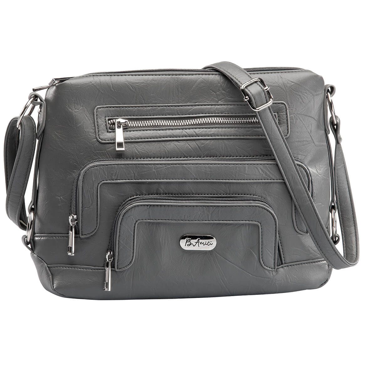 thumbnail video image 2 of B.AmiciTM Margot Westhampton Organizer Hobo, Leather Exterior, Built-In Wallet Pocket, Over The Shoulder/Crossbody Bag, Women’s, Gray Design – Measure, 2 of 13