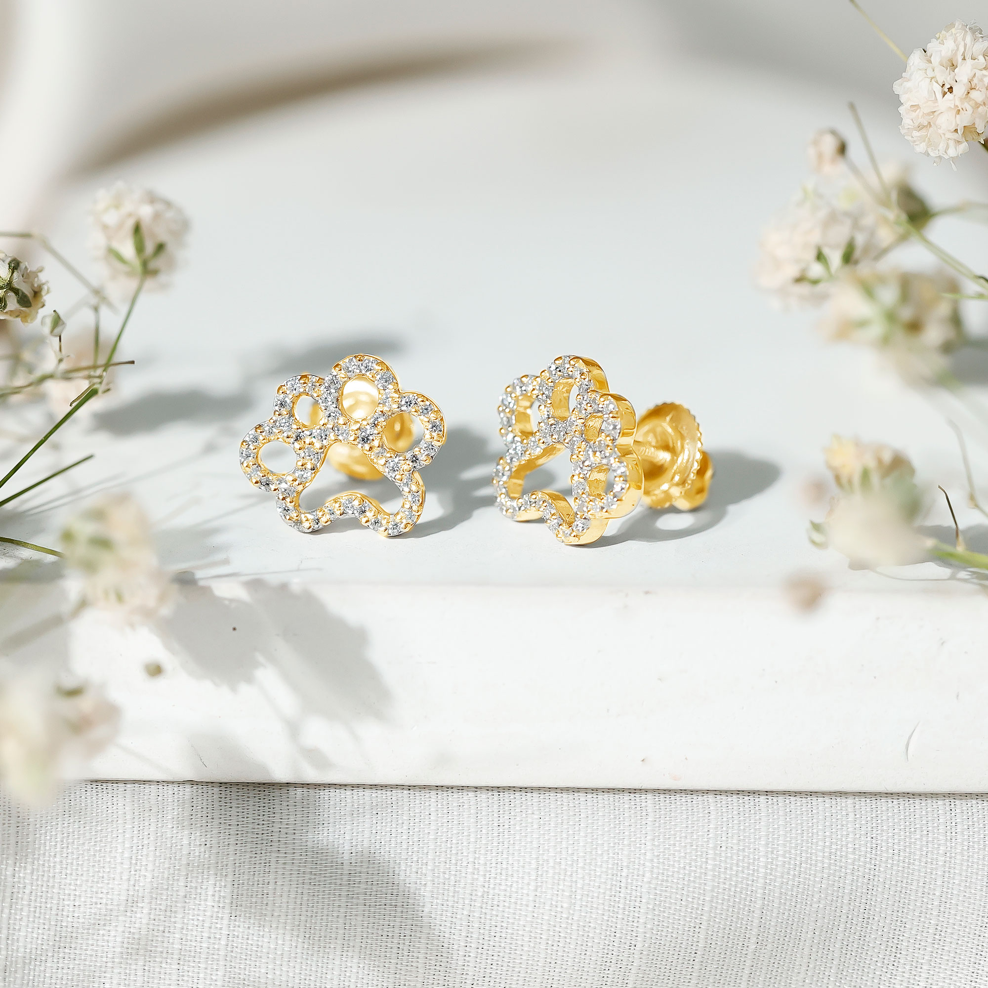 thumbnail video image 2 of Rosec Jewels Lab Grown Diamond Studs - Dog Paw Earrings for Women - EF-VS Quality - Ready to Gift, 14K Yellow Gold, 2 of 8