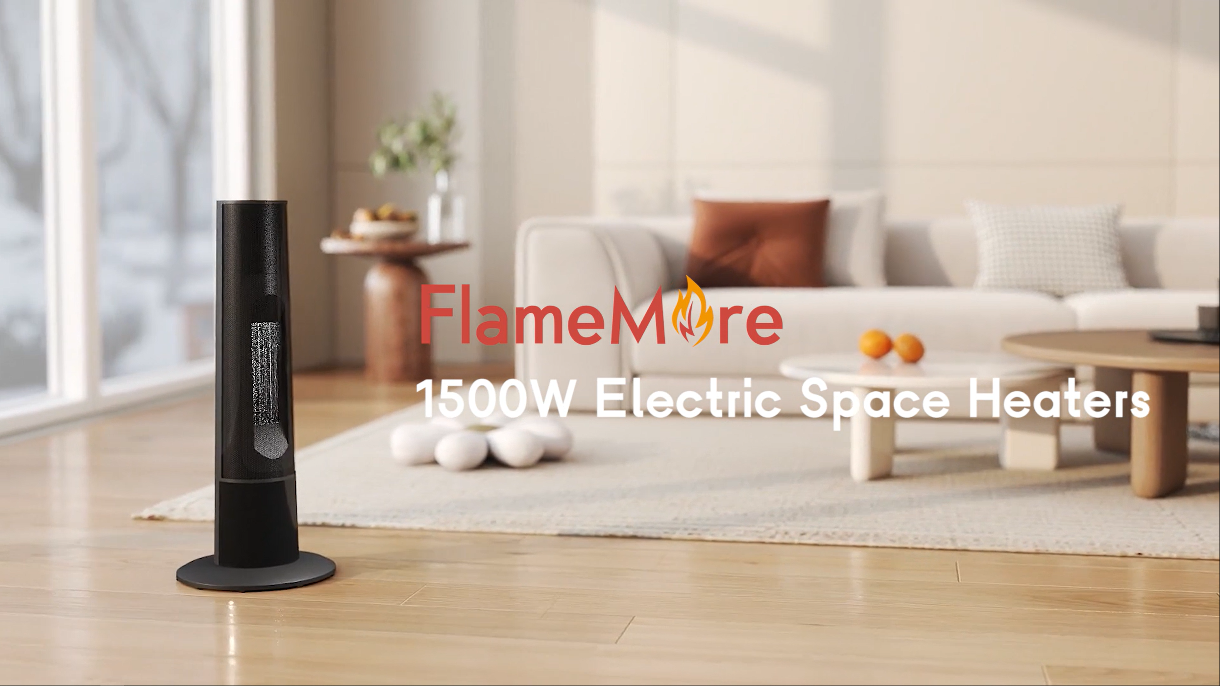 thumbnail video image 2 of Flamemore Tower Space Heaters with Fireplace 1500W,Portable Electric Heater with 12H Timer, Remote Control, Oscillation Tip-Over and Overheat Protection for Home & Office, 2 of 10