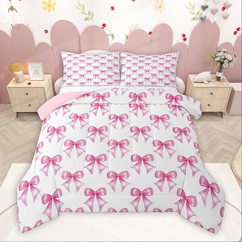 thumbnail video image 2 of Homewish Lovely Bow Knot Bedding Comforter Set,Cartoon Bowtie Ribbon Twin Comforter Sets,Blue White Bedding Set For Girl Kids,Microfiber Bedroom Decor,2pcs, 2 of 9