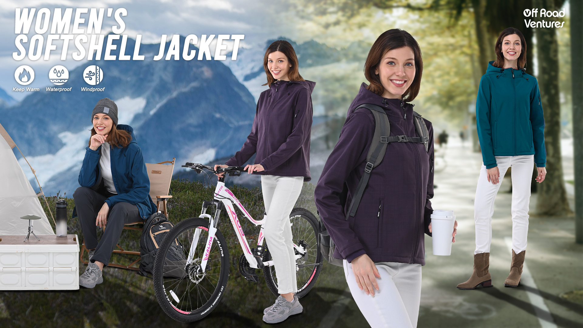 thumbnail video image 2 of Off Road Ventures Women’s Softshell Jacket Fleece Lined Waterproof Lightweight Windbreaker Insulated Coat with Hood, 2 of 7