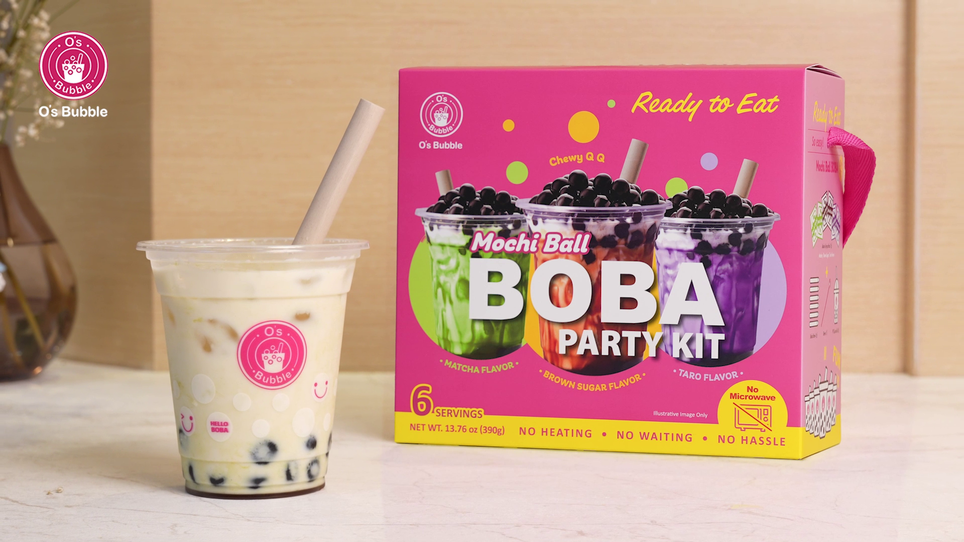 thumbnail video image 2 of O’s Bubble Open-to-Eat Boba Party Kit – 6 Servings – classic 3 Variety Flavors - Brown Sugar, Matcha, Taro Glazed No Cooking Boba Packets, 2 of 10
