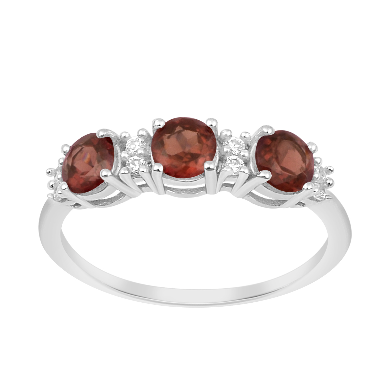 thumbnail video image 2 of 4mm Round Shape Garnet 925 Sterling Silver Three Stone Women Anniversary Ring, 2 of 7