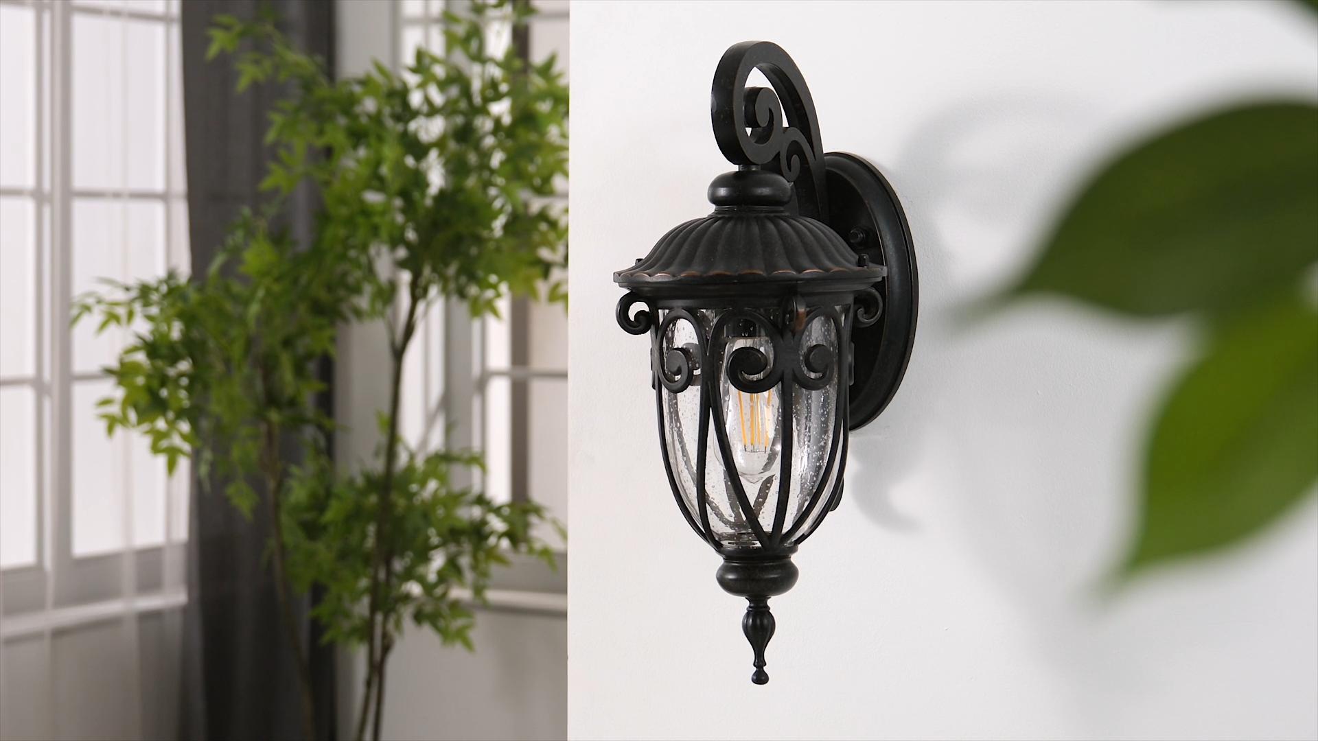 thumbnail video image 2 of VIANIS Outdoor Light Fixture Dusk to Dawn, 2 Pack Outdoor Lights for House, Black Exterior Lighting Fixtures, Waterproof Outside Lights for House, Garage, Porch, Anti-Rust, Seeded Glass, 2 of 10