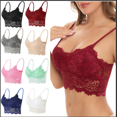 thumbnail video image 2 of DondPO Bras for Women,Bralettes for Women Women Plus Size Vest Crop Wire Frees Bra Lingerie Sexy V Neck Underwear Lingerie Without Chest Pad S3XL Seamless Bras,Skims Bra,Lingerie for Women Blue XL, 2 of 2