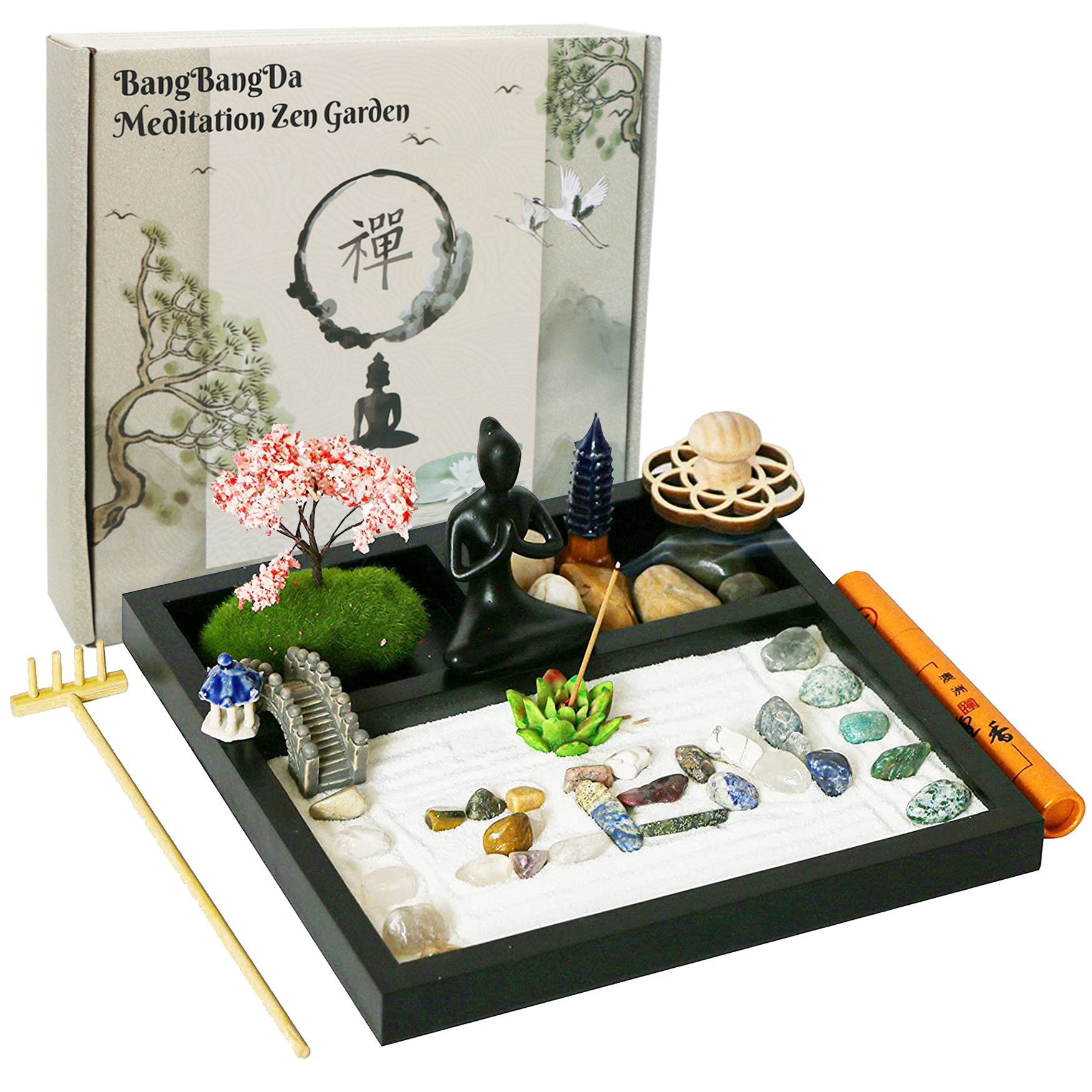 Desktop Meditation Yoga Zen Garden Kit Japanese Tabletop Rock Sand