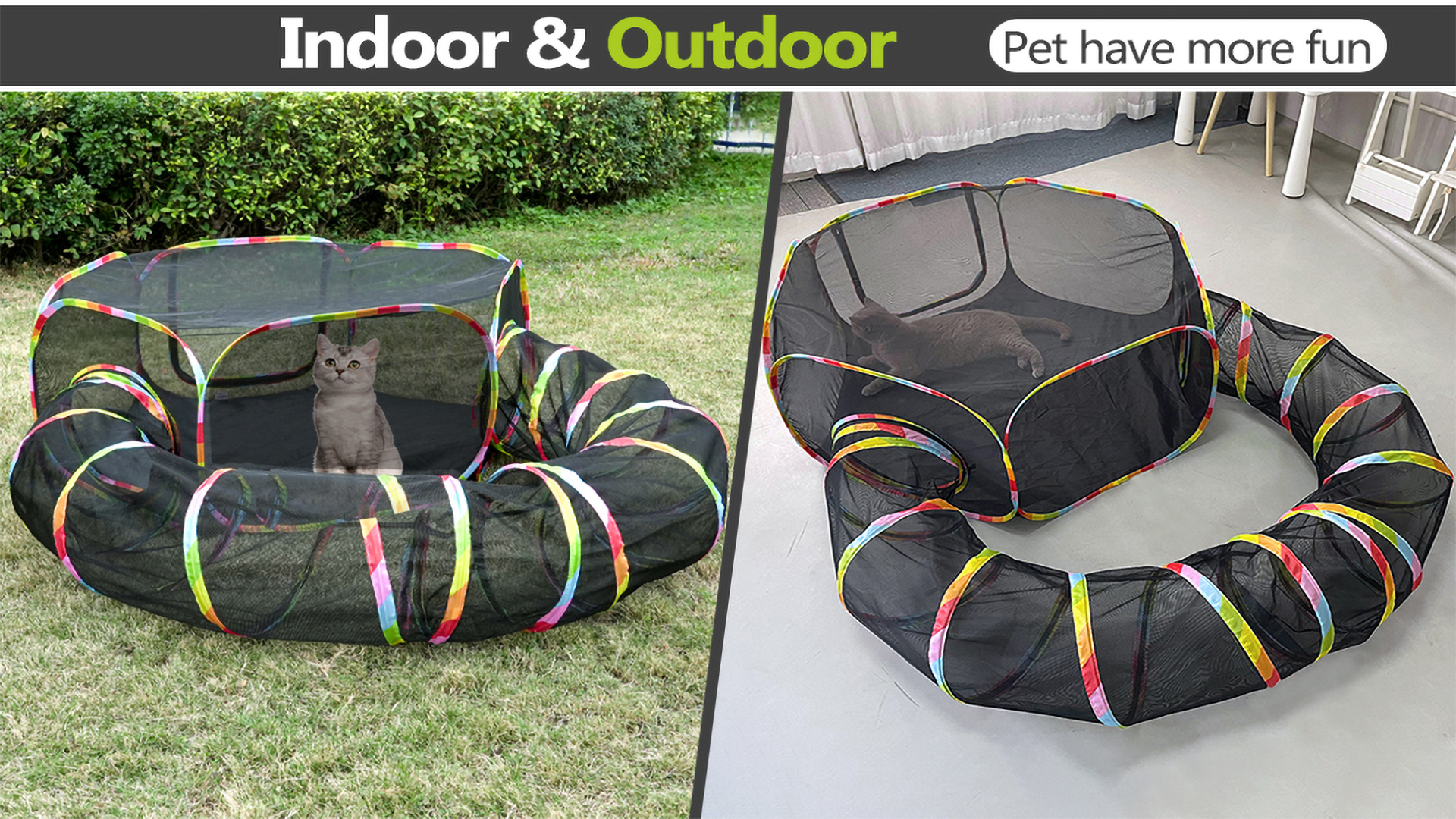 thumbnail video image 2 of Portable 2-in-1 Outdoor Cat Enclosure with Tunnel & Carry Bag – Breathable Mesh Playpen for Cats, Small Dogs, Rabbits, Indoor & Outdoor Use, 2 of 10