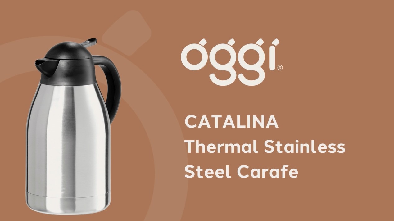 thumbnail video image 2 of OGGI 2-Liter Stainless Steel Thermal Carafe, 2 of 6