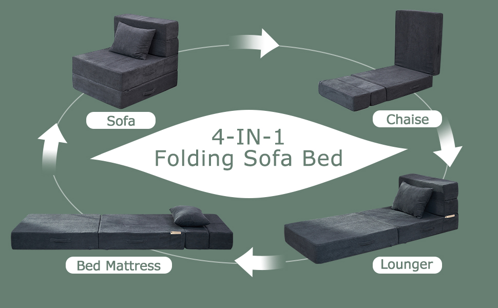 thumbnail video image 2 of Jakoola Folding Sofa Bed, Convertible Floor Couch, Portable Chair for Living Room and Small Spaces, with Fitted Bag and Pillow, Gray, Single, 2 of 16
