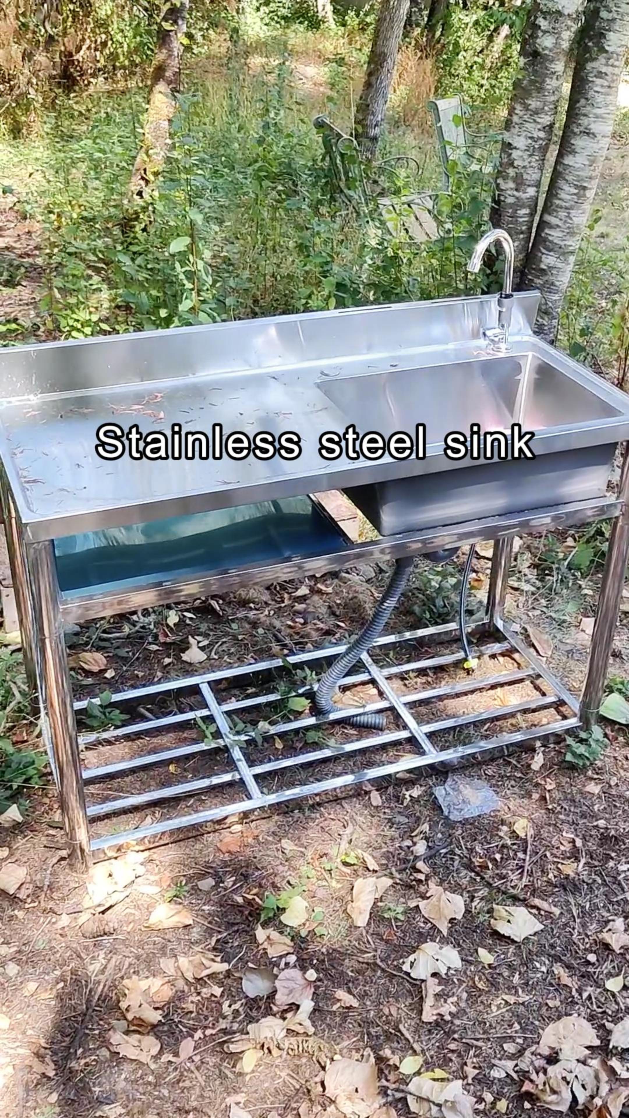 thumbnail video image 2 of Stainless Steel Kitchen Sink with Hot & Cold Water Pipes, 47.24×21.65×32.52 Inch Commercial Utility Sink, Freestanding Laundry Tub for Apartment & Laundry Shop, 2 of 12