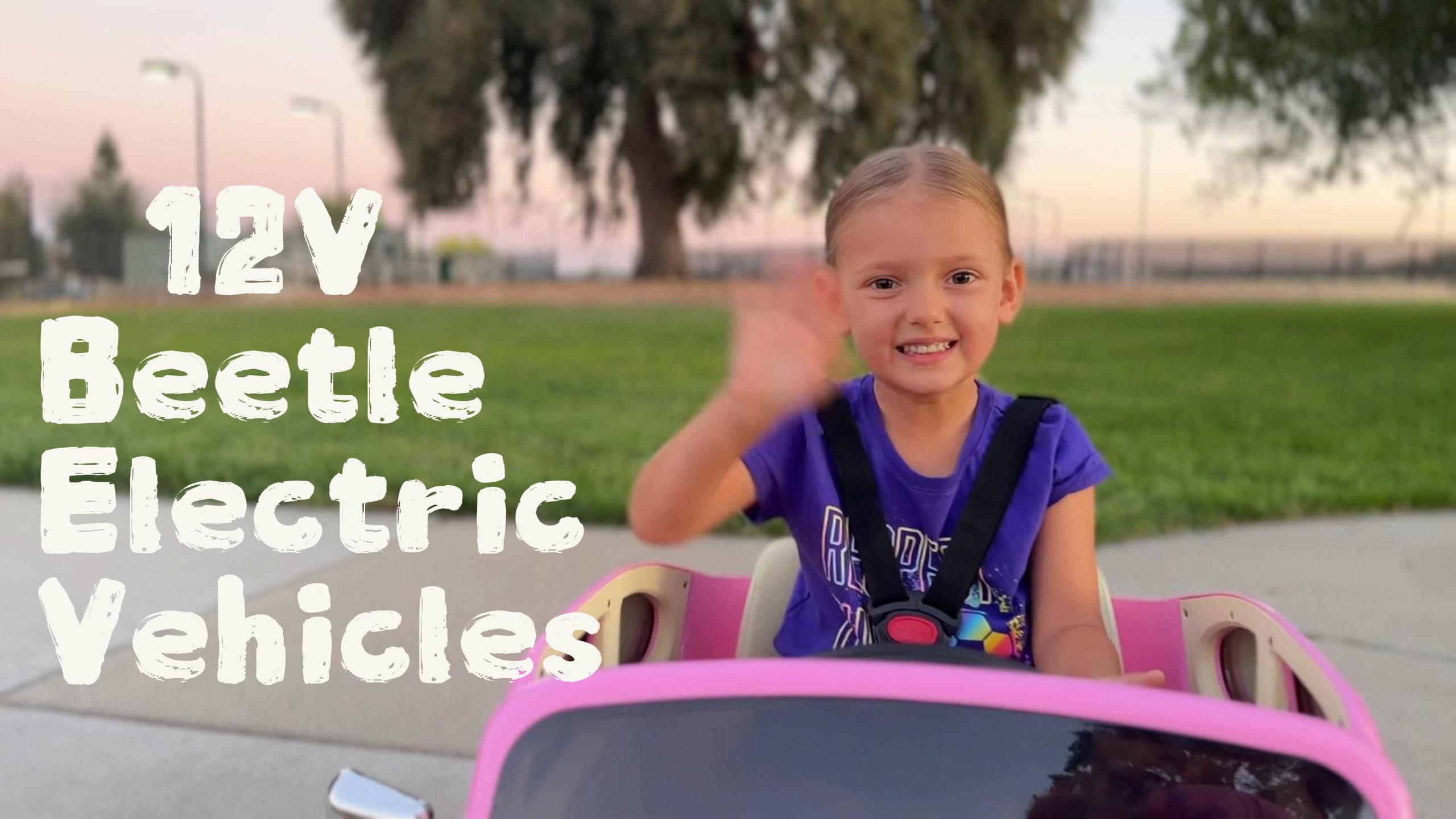 thumbnail video image 2 of 12V Licensed Volkswagen Beetle Ride-On Car for Toddlers, Remote Control, LED Lights, 3 Speeds, Music, for Kids Ages 2-5, Blue, 2 of 8