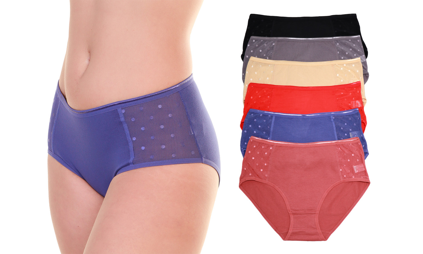 thumbnail video image 2 of Angelina Women's Mid Rise Brief Panties with Sheer Polka Dot Panels (12-Pack), 2 of 8