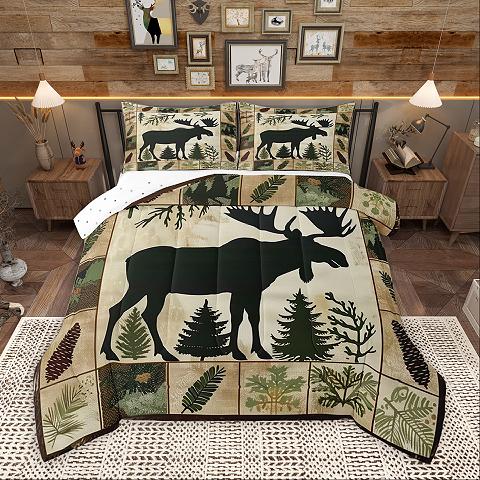 thumbnail video image 2 of Homewish Wild Animal Moose Bedding Comforter Set,Country Farmhouse Lodge Twin Comforter Sets,Green Beige Bedding Set For Boys Kids,Ultra Soft Home Decor Reversible,2 Pieces, 2 of 9