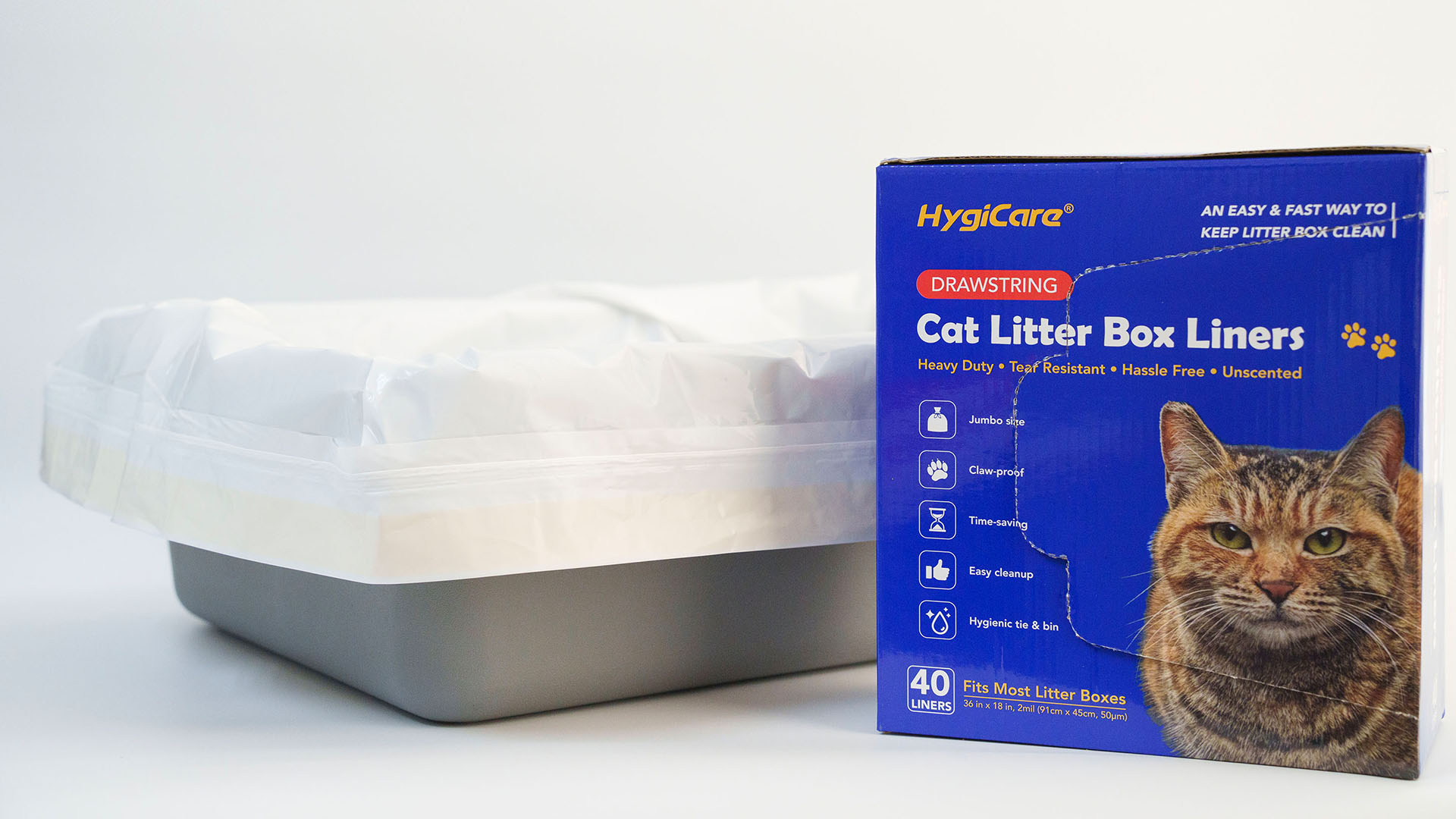 thumbnail video image 2 of HygiCare Cat Litter Box Liners, 40ct, Jumbo Size, 36"x18", Heavy Duty, Tear Resistant, Claw-Proof, 2 of 7