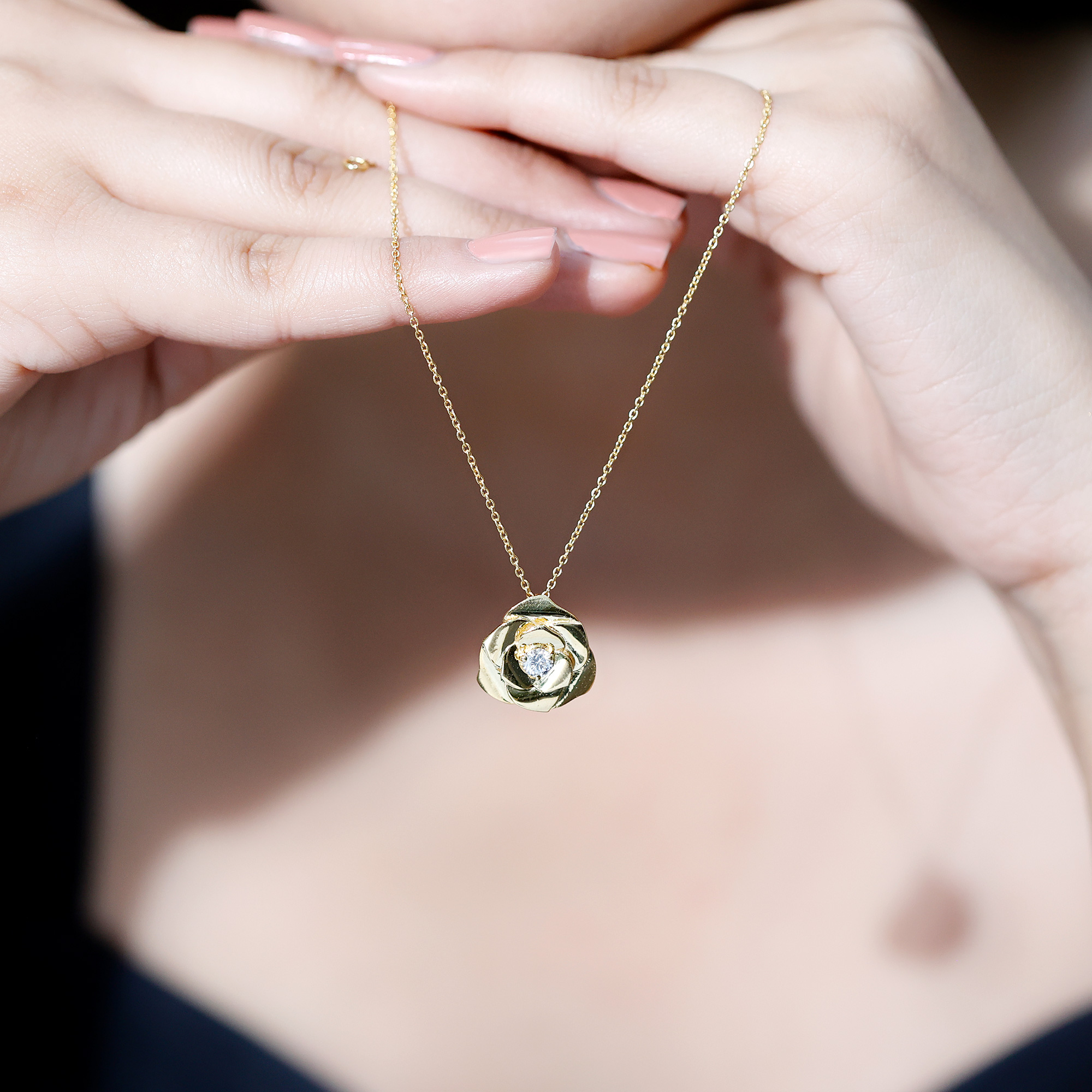 thumbnail video image 2 of Rosec Jewels Flower Pendant Necklace - Lab Created Diamond Rose Pendant with Chain (EF-VS Quality), 14K White Gold, 2 of 8