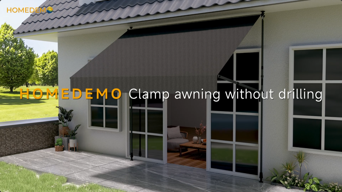 thumbnail video image 2 of HOMEDEMO Manual Retractable Awning, 59"W x 118"H Retractable Side Bar 47-59", NO Drilling Awings for Backyard Garden Porch Outside Carbon gray, 2 of 7