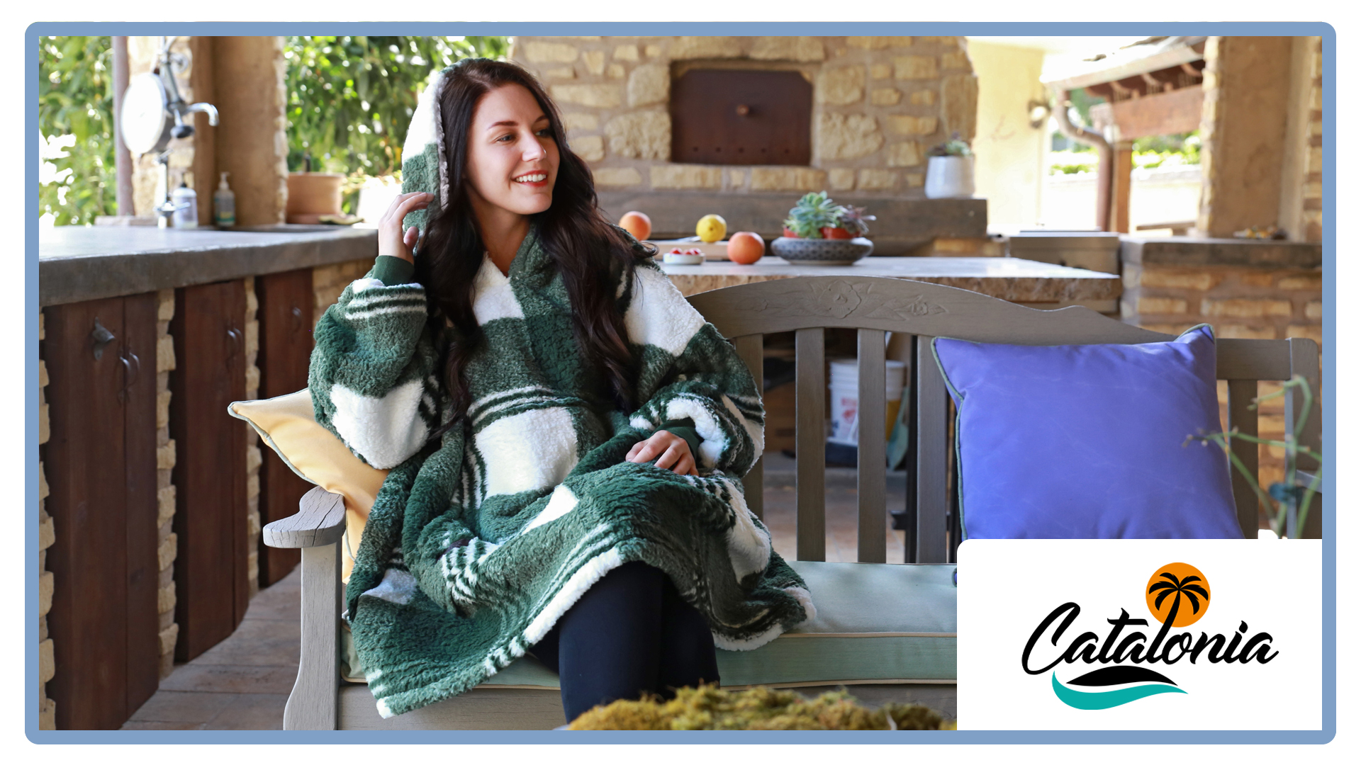 thumbnail video image 2 of Catalonia Plaid Oversized Wearable Blanket Hoodie Sweatshirt, Sherpa Lounging Pullover for Adults, 2 of 7