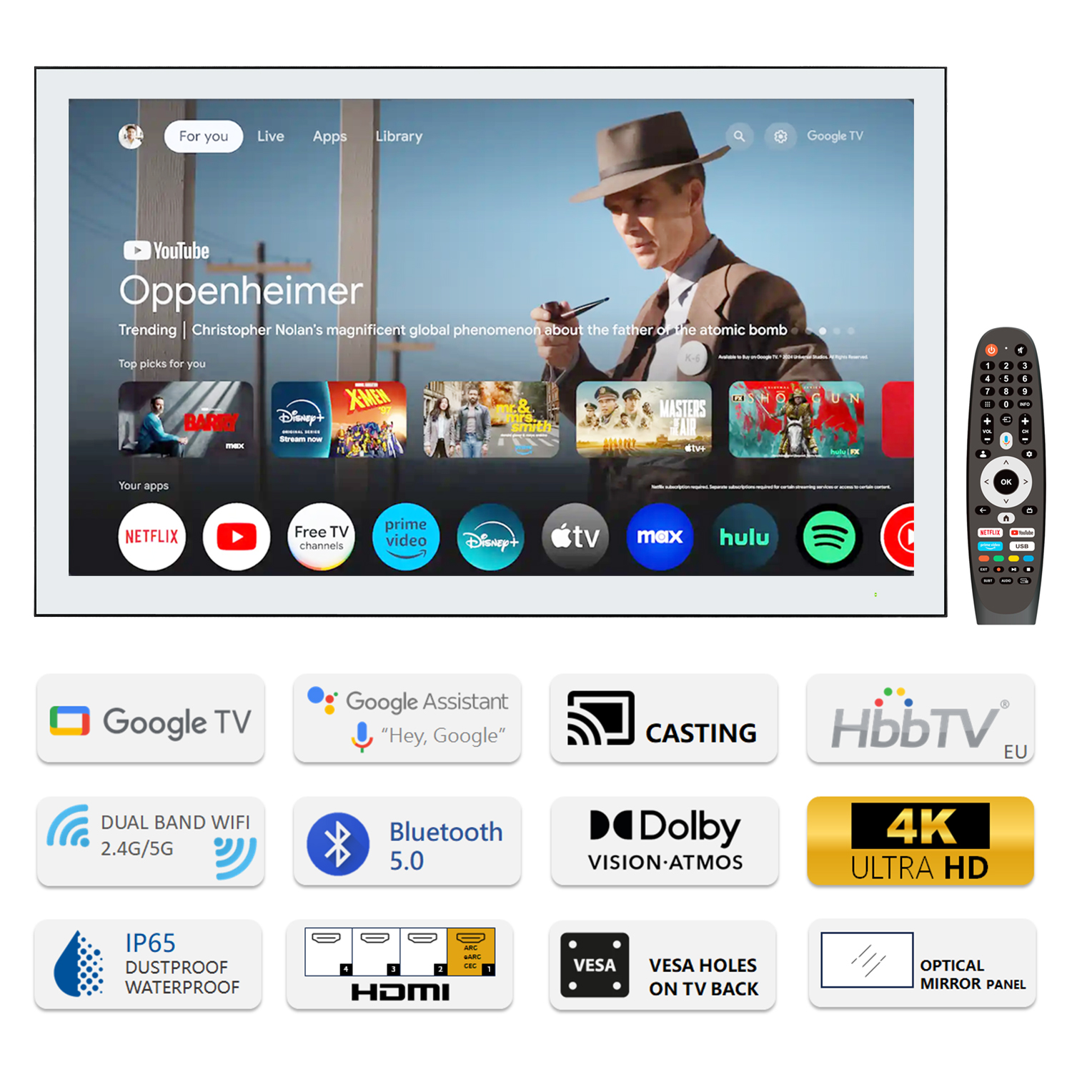 thumbnail video image 2 of Elecsung 43 inches LED Light Mirror TV 4K Screen Decoration Makeup LED Mirror Goog-le System Voice Control Built-in ATSC DTV Tuner, 2 of 12