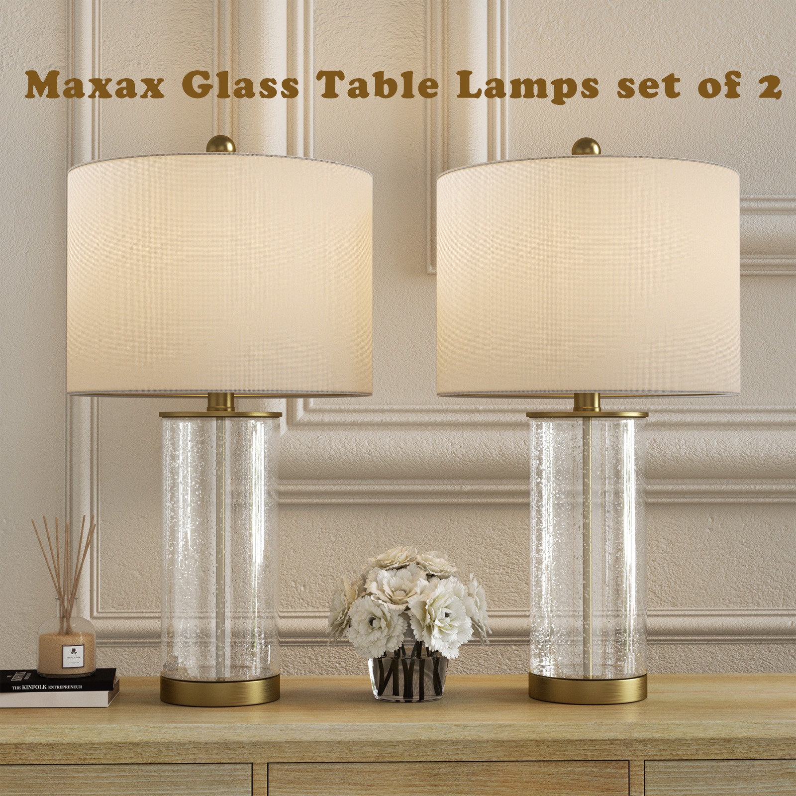 thumbnail video image 2 of Maxax Bubble Glass Table Lamps for Living Room Set of 2,  23"  Modern Gold Bedside Nightstand Lamps for Bedroom, 2 of 8