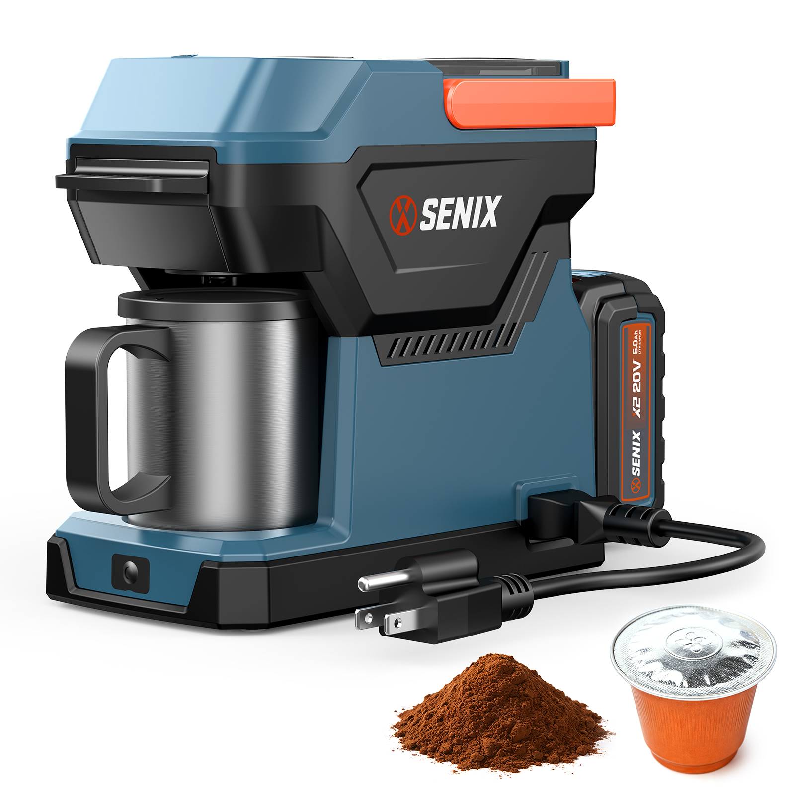 thumbnail video image 2 of SENIX Coffee Maker, 20V Cordless & 120V AC Portable Single Serve Coffee Machine, Compatible with Ground Coffee, Pods & Capsules, for Travel, Camping, RV & Office, 2 of 12