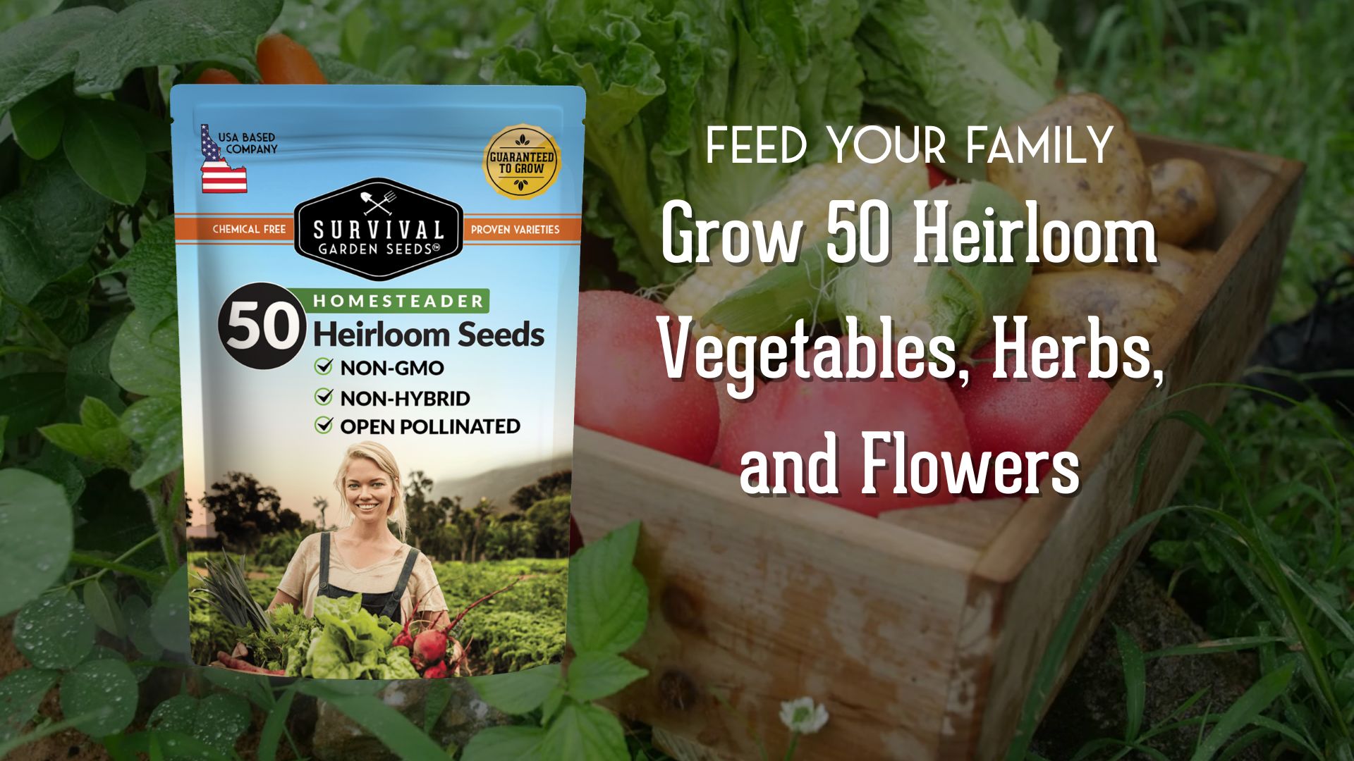 thumbnail video image 2 of Vegetable Garden Seeds 50 Variety Collection - Non GMO Heirloom Tomato Seeds & More - Full Sun Annual, 2 of 10