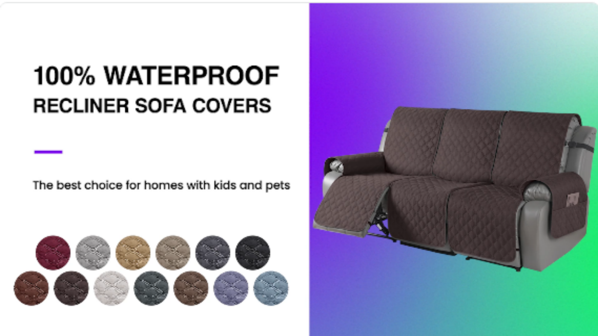 thumbnail video image 2 of Timeles Waterproof Recliner Sofa Covers, Recliner Couch Covers with Leg Straps, Reversible Recliner Covers for 3 Seat Reclining Chair, Washable Sofa Protector for Pets Kids (Light Gray), 2 of 9