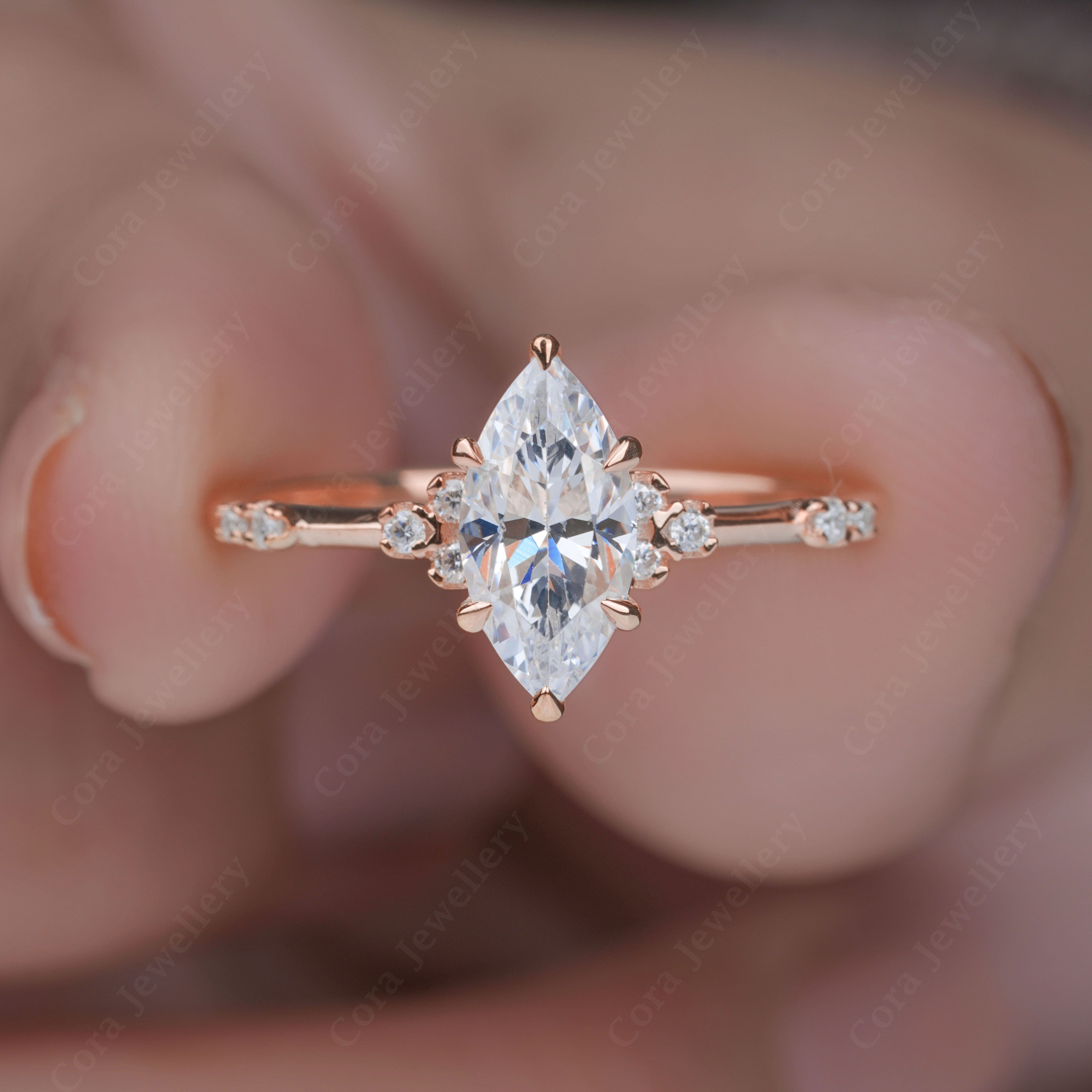 thumbnail video image 2 of Cora Jewellery Art Deco 1.0CT Marquise Cut Engagement Ring for Women, 10K Yellow Gold, 5 US, 2 of 9