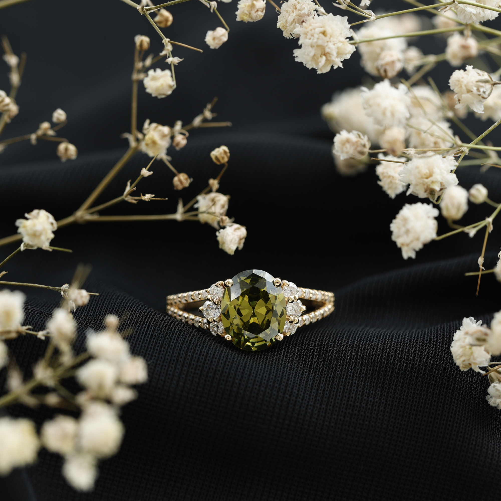 thumbnail video image 2 of Rosec Jewels Oval Lab Grown Green Sapphire Ring for Women with Moissanite - 8X10 mm Sapphire, 925 Sterling Silver, US 4.00, 2 of 9