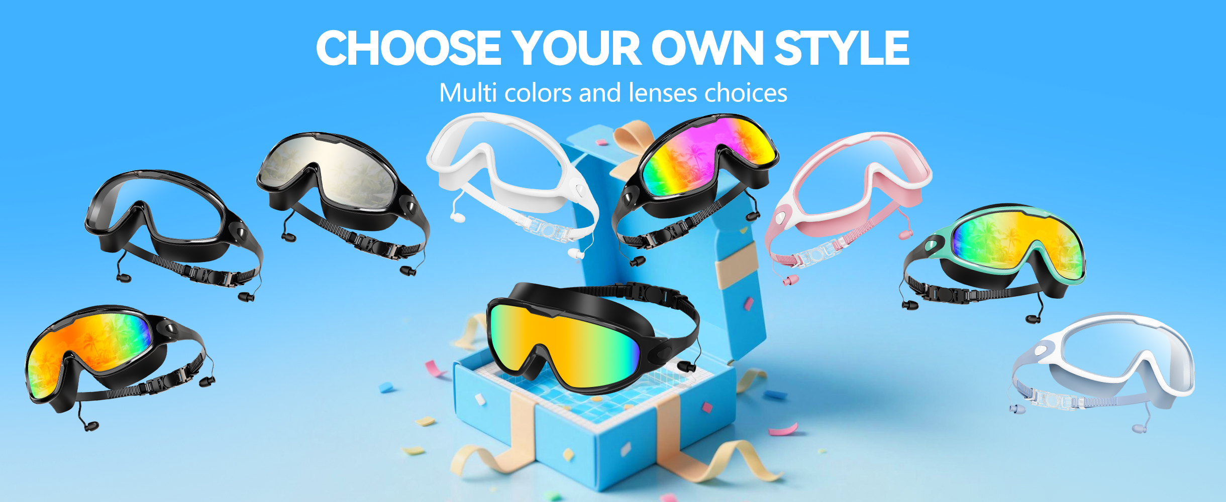 thumbnail video image 2 of 2 Pack Adult Swim Goggles with Ear Plugs, Anti-Fog/UV No Leak Swimming Goggles for Men & Women, Pool, Beach, Open Water, Clear Pink & Blue, 2 of 7