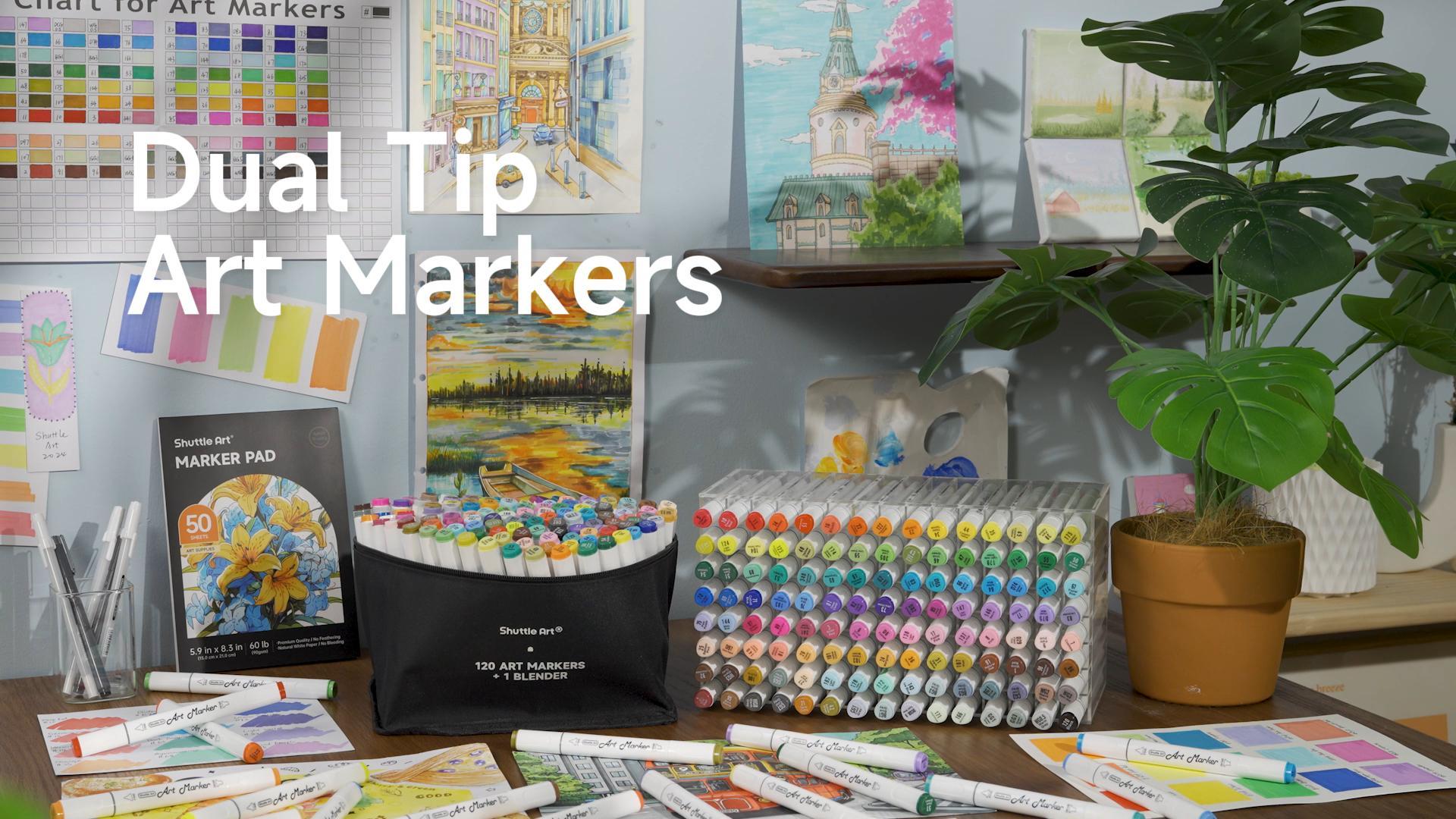 thumbnail video image 2 of Shuttle Art Non-Toxic Art Markers, Broad-Point, Multicolor, 121 Count Pack, 2 of 9