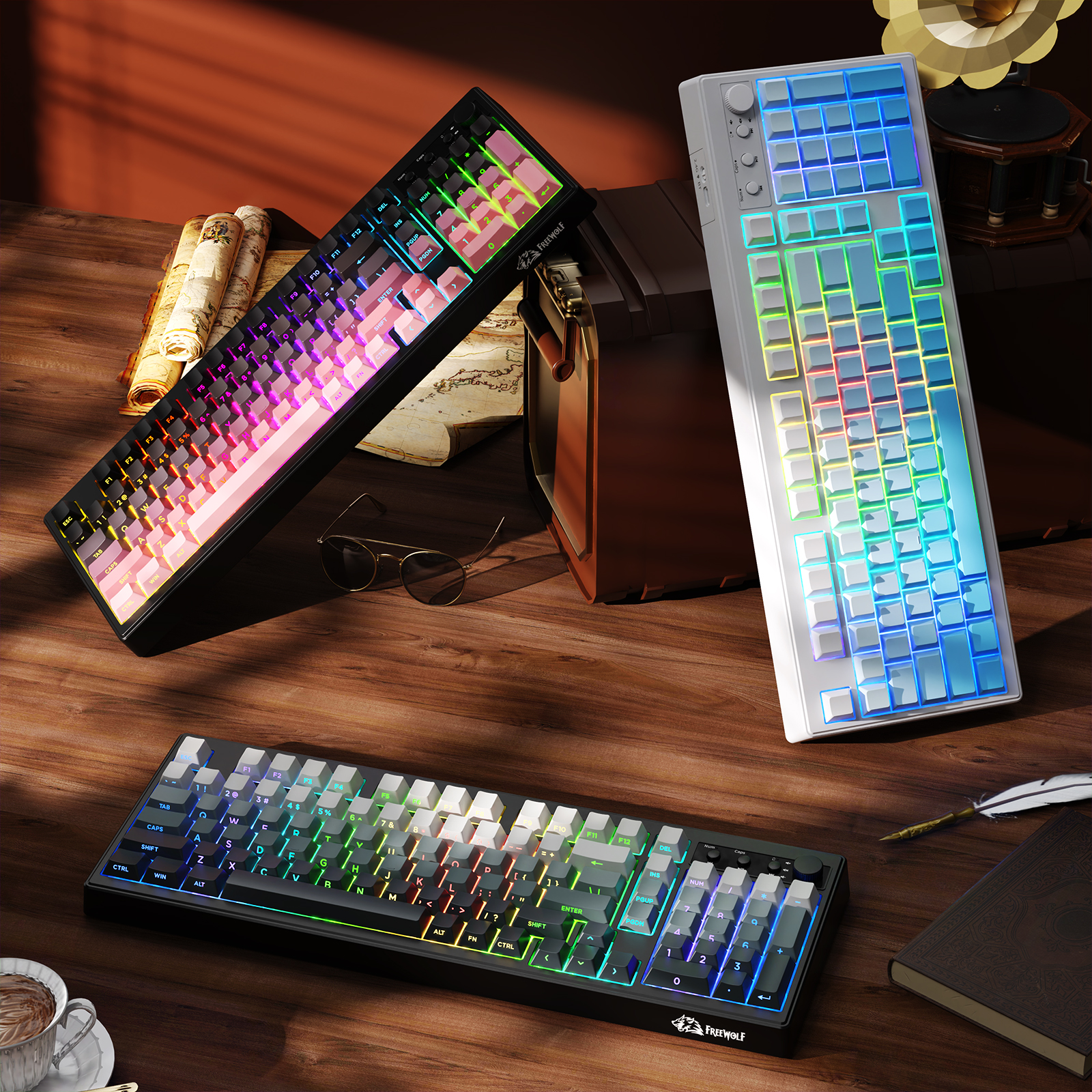 thumbnail video image 2 of ZIYOU LANG K100 Wireless Gaming Keyboard, 99-Key 90% Layout, Tri-Mode Bluetooth/2.4GHz/USB-C Wired, RGB Backlit, Control Knob, Number Pad, PC/Mac/Xbox/PS Compatible, Gray Creamy, 2 of 10