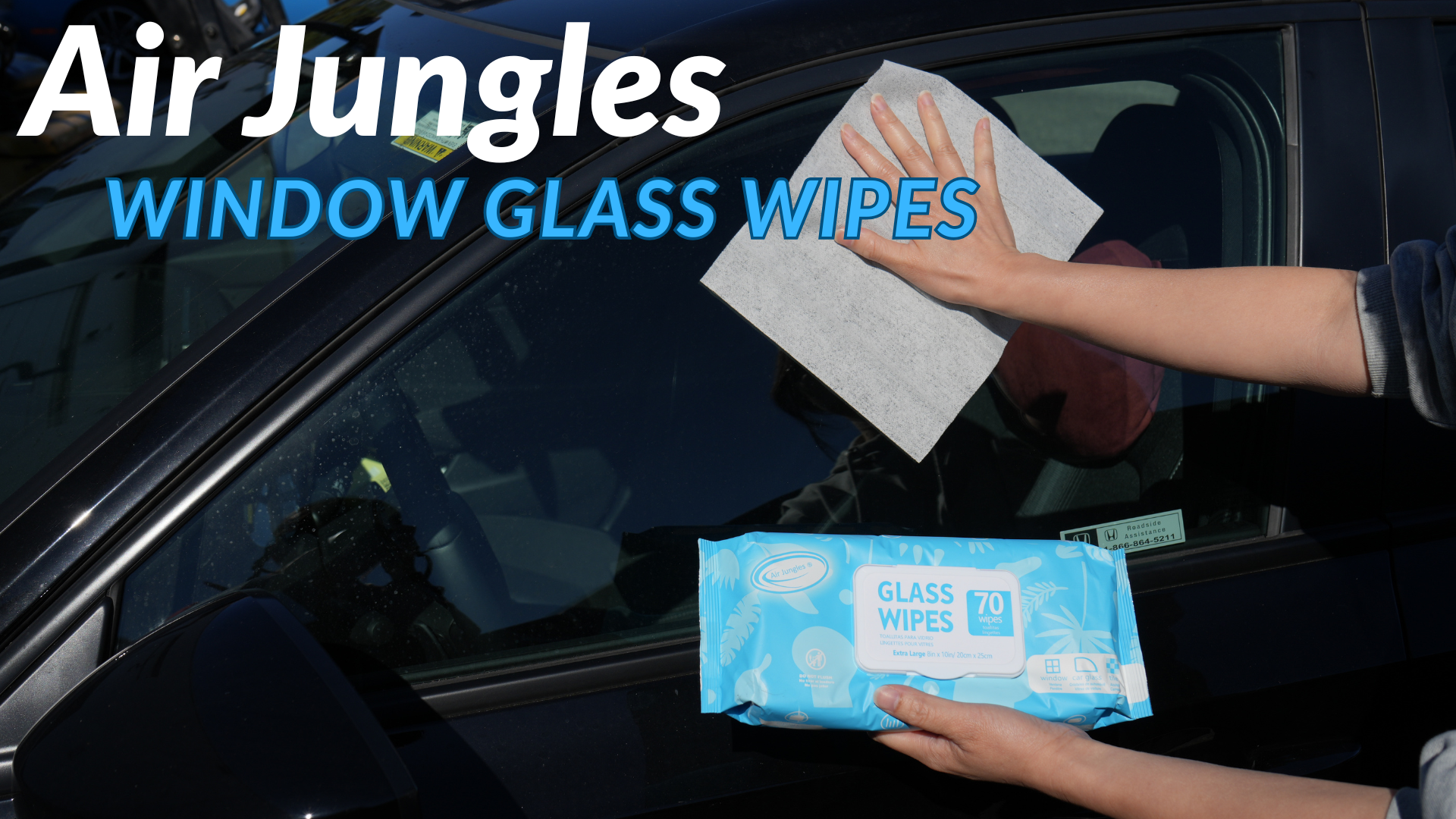 thumbnail video image 2 of Air Jungles Glass and Window Cleaner Wipes 70 Count, Extra Large 8" x 10" , Streak Free for Car Windshield Headlight Mirror Tile Household Appliance, 2 of 7