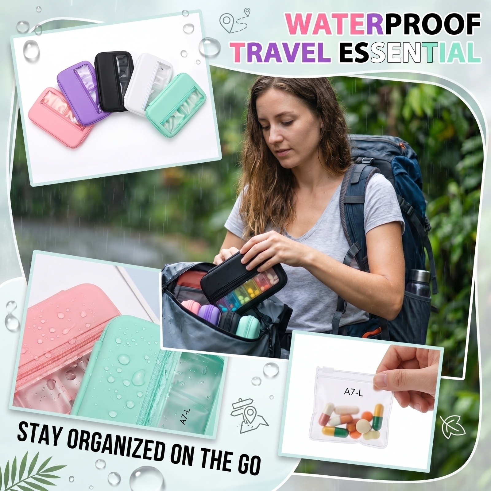 thumbnail video image 2 of A8 Waterproof Pill Pouch Set with 14 PCS L Size Zippered Pill Pouches for A7 Binder, Large BPA-Free Weekly Medicine Organizer, Color-Coded Reusable Travel Medicine Organizer, Zippered Pill Storage, 2 of 7