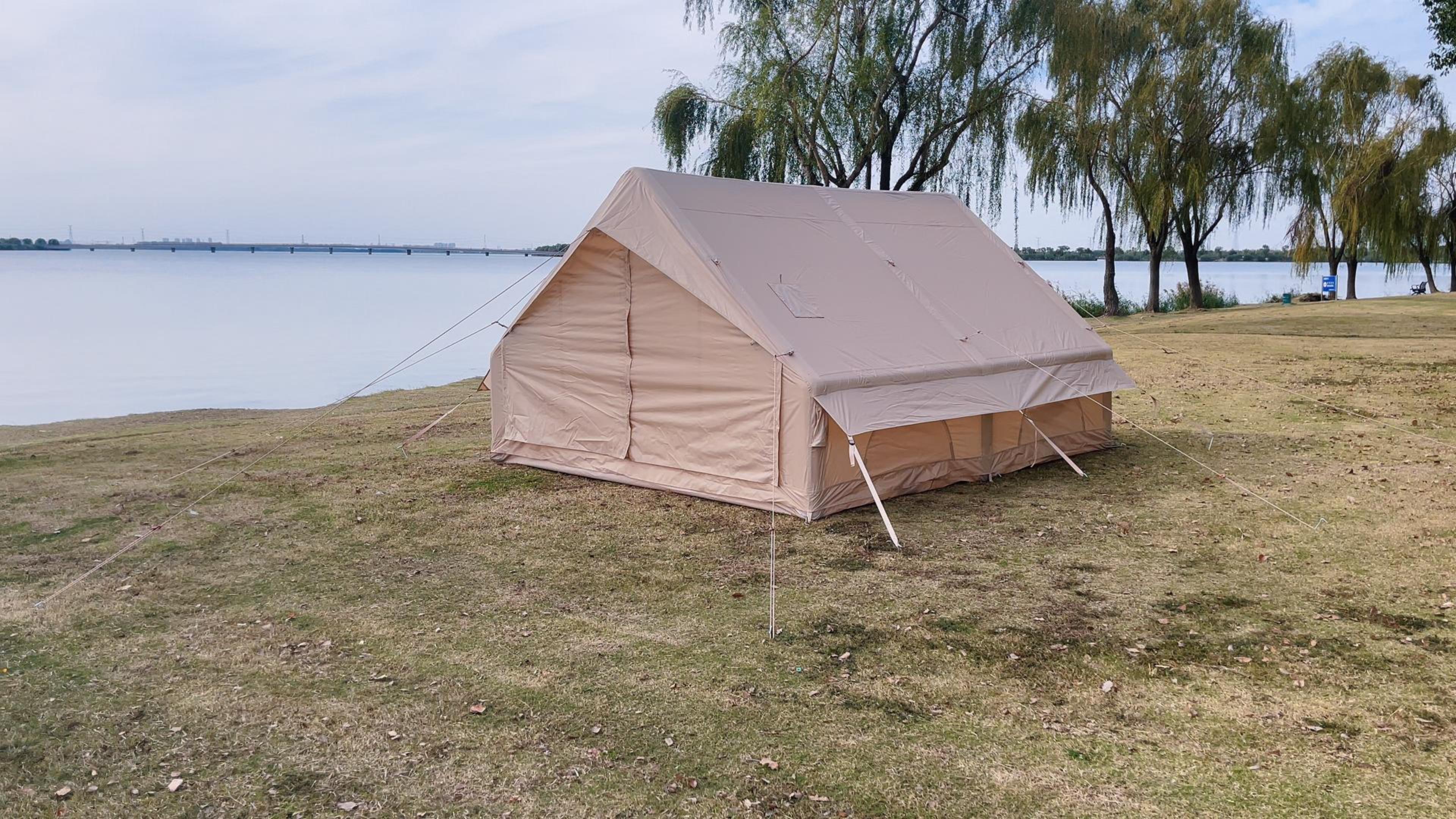 thumbnail video image 2 of Waldmate Inflatable Camping Tent for 6-8 Person, Glamping Tent with Stove Jack Hand Pump, Oxford Waterproof Blow up Tent with Mesh Windows & Door, 2 of 9